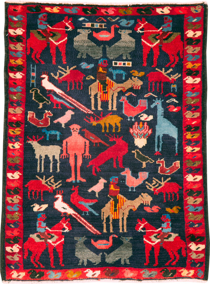 Vintage Persian Hamadan Pictorial Rug, No.26939 - Gss