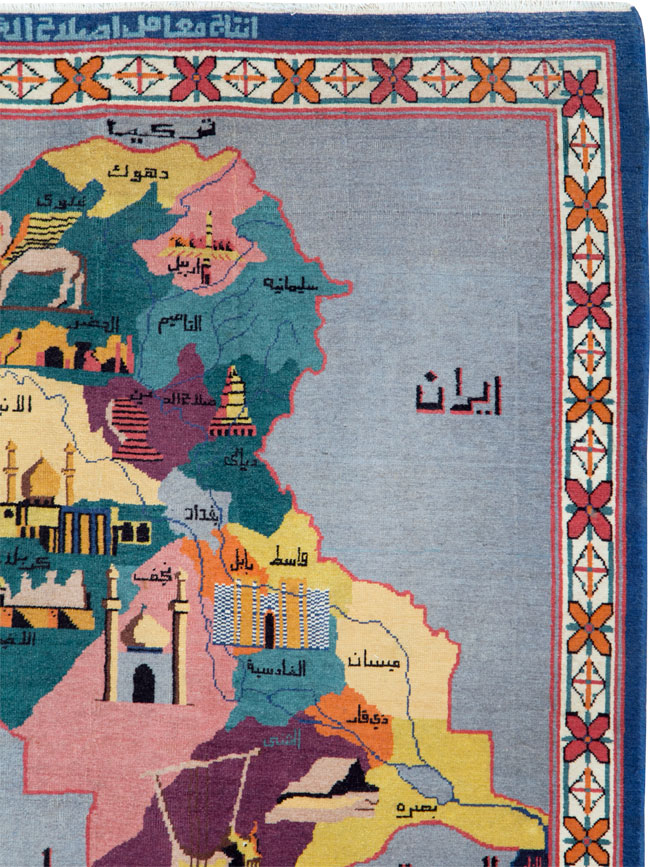 Vintage Egyptian Pictorial Map Rug of The Middle East, No.26982 - Gss