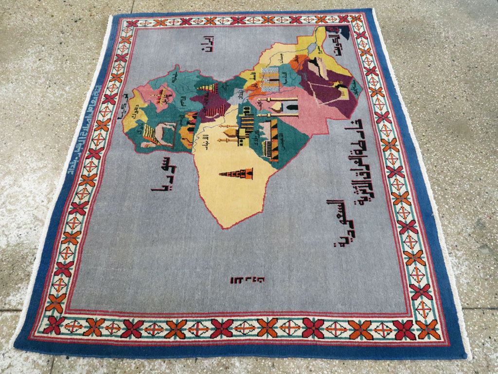 Vintage Egyptian Pictorial Map Rug of The Middle East, No.26982 - Gss