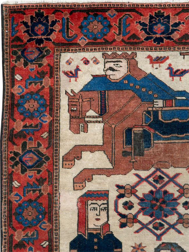 Vintage Persian Pictorial Bakhtiari Rug, No.27005 - Gss