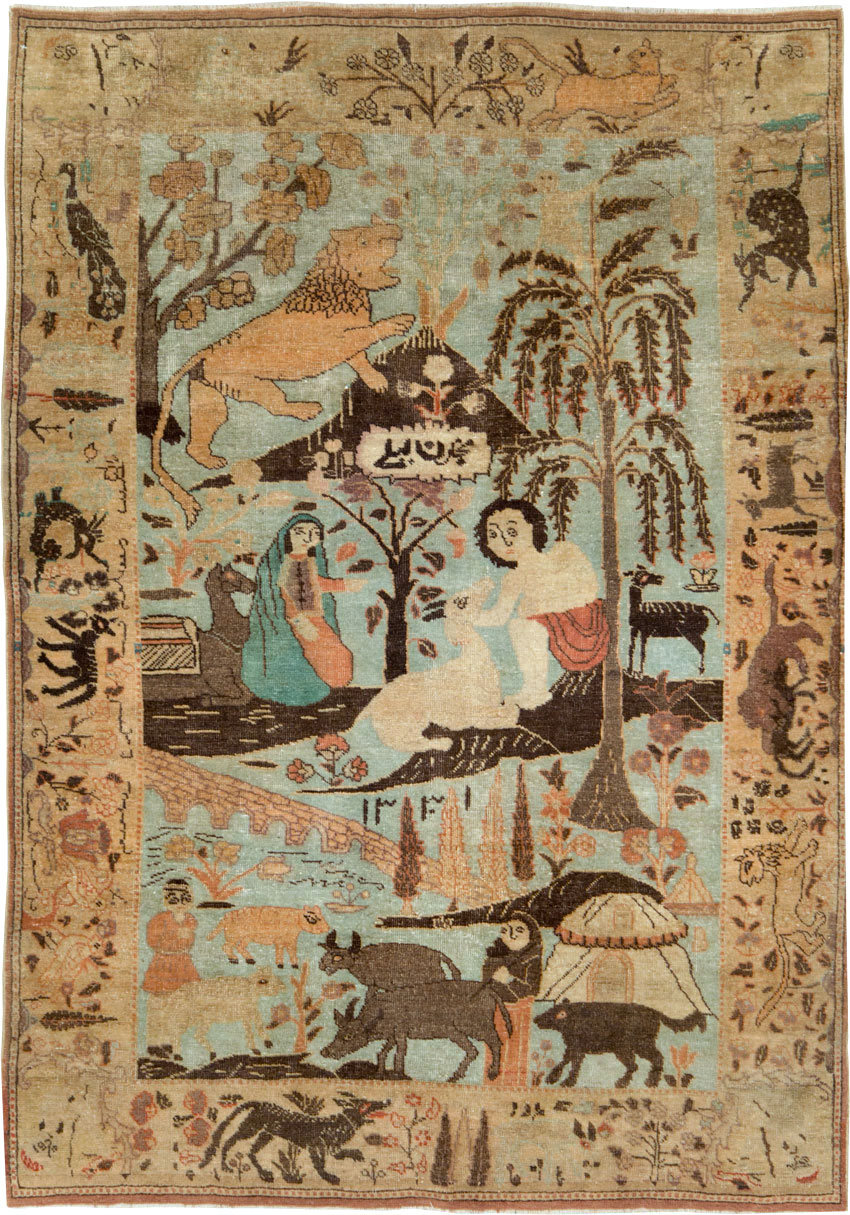 Vintage Persian Pictorial Tabriz Rug, No.27030 - Gss