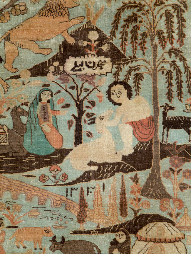 Vintage Persian Pictorial Tabriz Rug, No.27030 - Gss