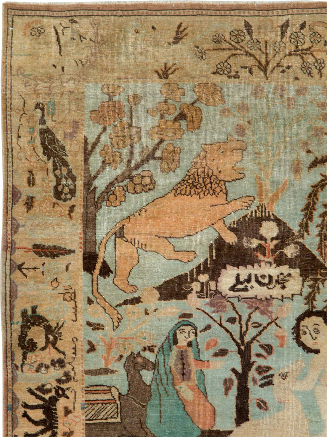 Vintage Persian Pictorial Tabriz Rug, No.27030 - Gss