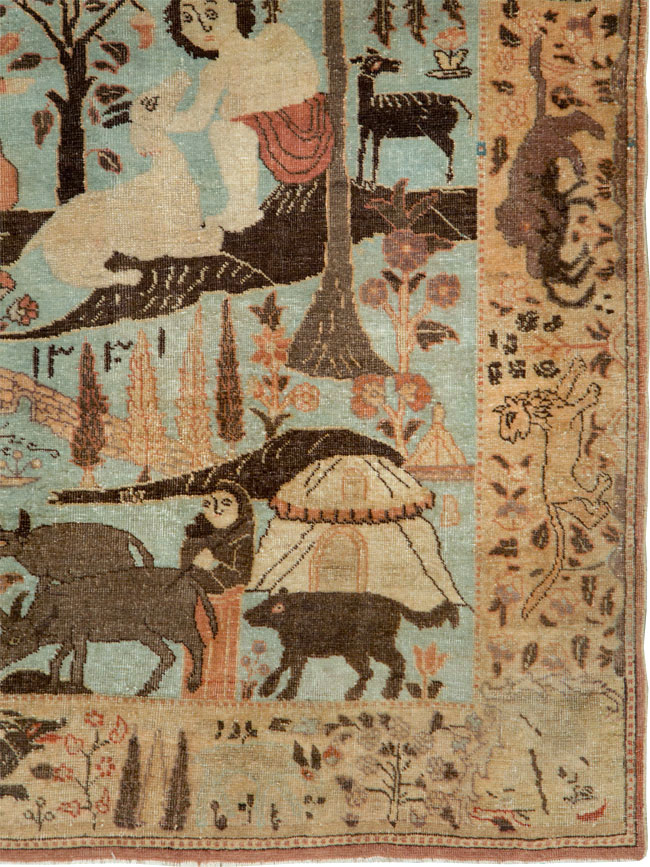 Vintage Persian Pictorial Tabriz Rug, No.27030 - Gss