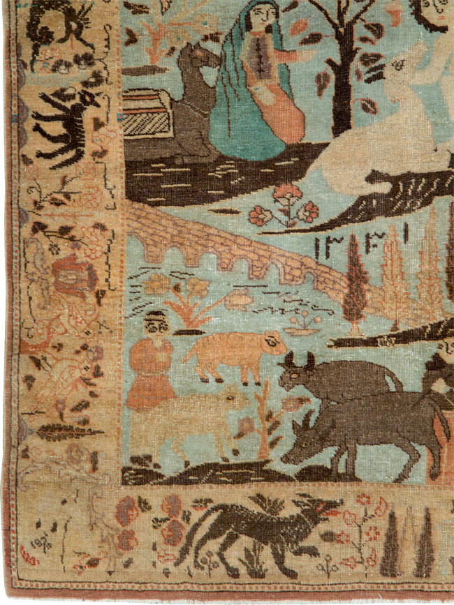 Vintage Persian Pictorial Tabriz Rug, No.27030 - Gss