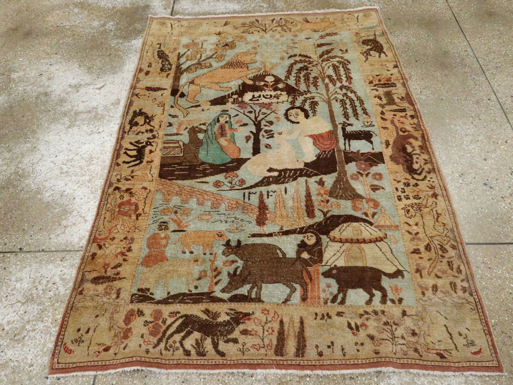 Vintage Persian Pictorial Tabriz Rug, No.27030 - Gss
