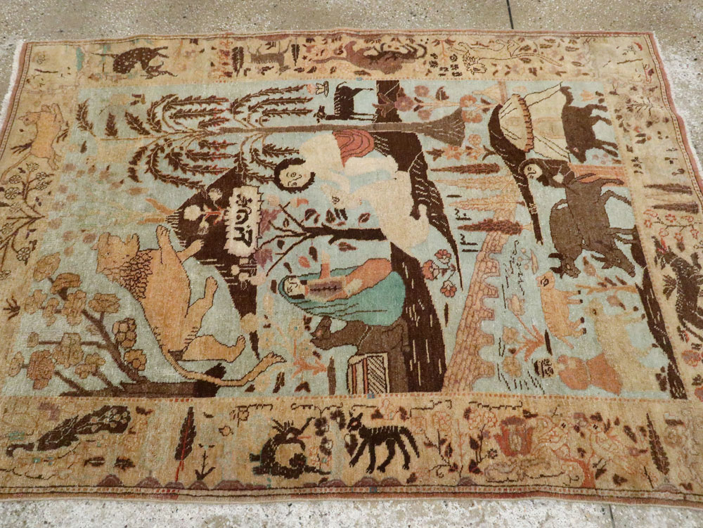 Vintage Persian Pictorial Tabriz Rug, No.27030 - Gss