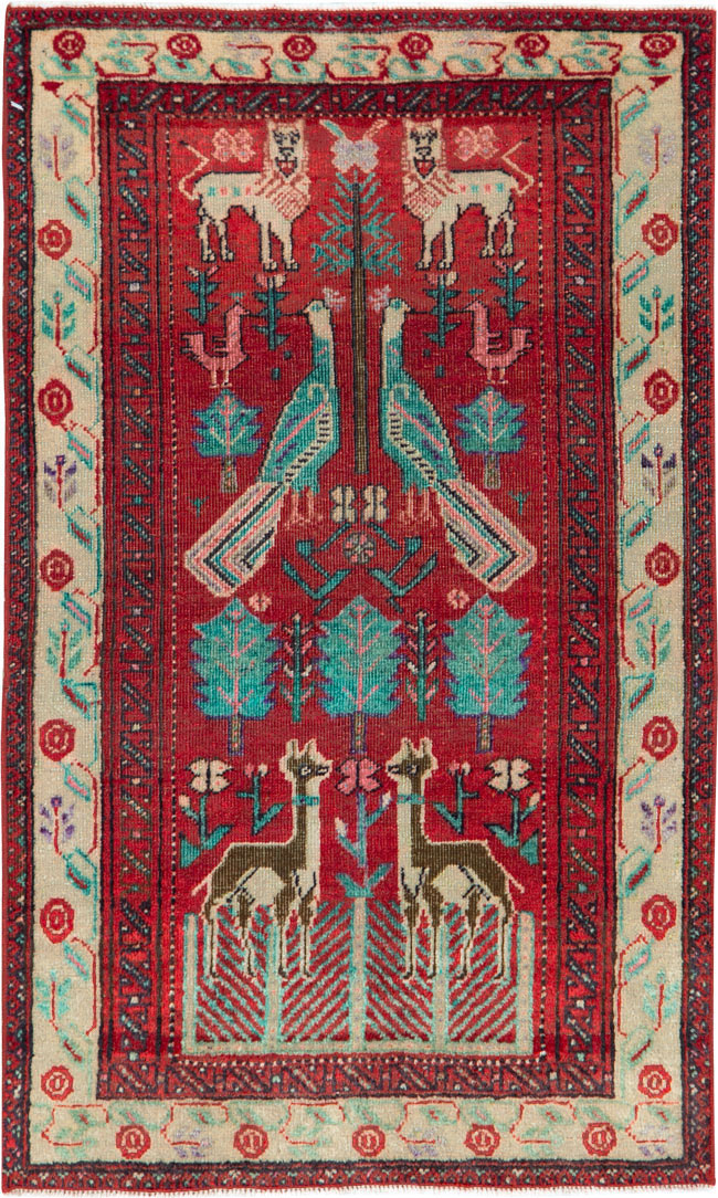 Vintage Central Asian Pictorial Turkoman Throw Rug (Pair: 1 of 2), No.27049 - Gss