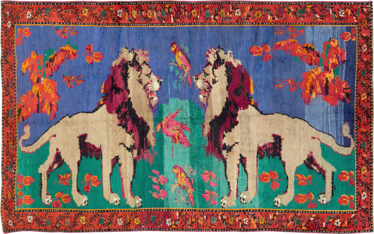 Vintage Caucasian Karabagh Pictorial Accent Rug, No.27062 - Gss