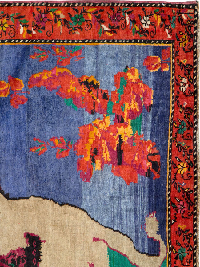 Vintage Caucasian Karabagh Pictorial Accent Rug, No.27062 - Gss