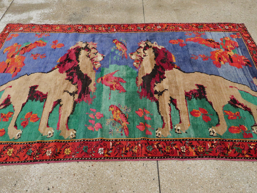 Vintage Caucasian Karabagh Pictorial Accent Rug, No.27062 - Gss