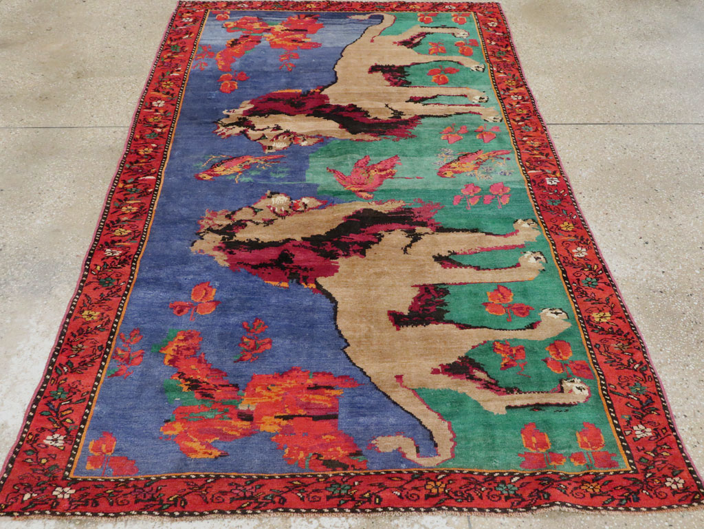 Vintage Caucasian Karabagh Pictorial Accent Rug, No.27062 - Gss