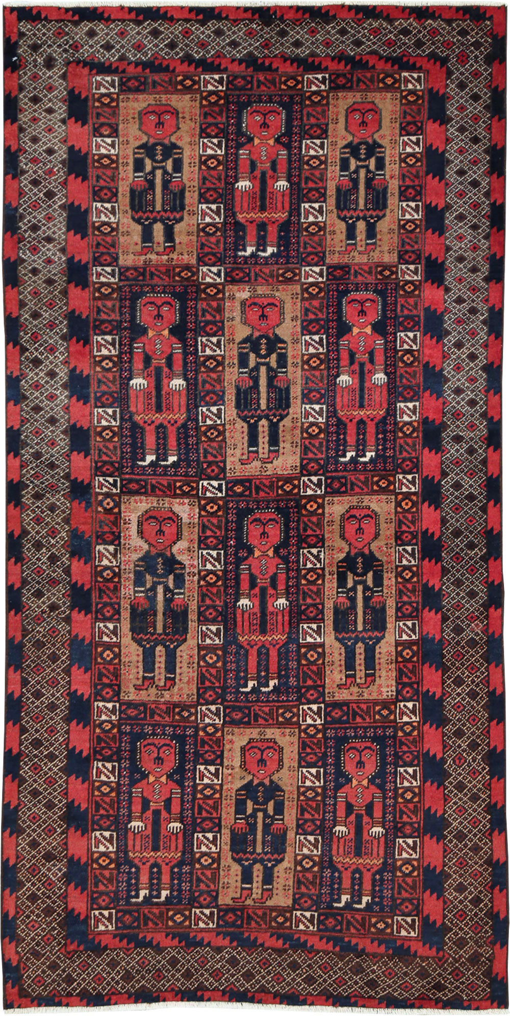 Vintage Central Asian Pictorial Turkoman Tribal Rug (Pair: 1 of 2), No.27069 - Gss