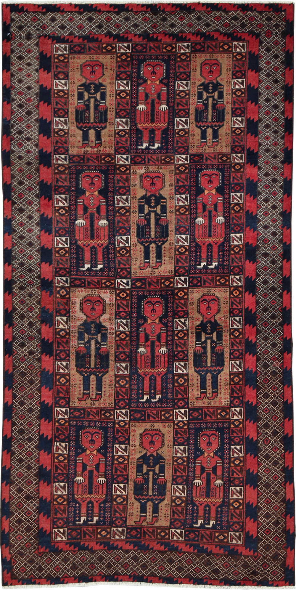 Vintage Central Asian Pictorial Turkoman Tribal Rug (Pair: 1 of 2), No.27069 - Gss