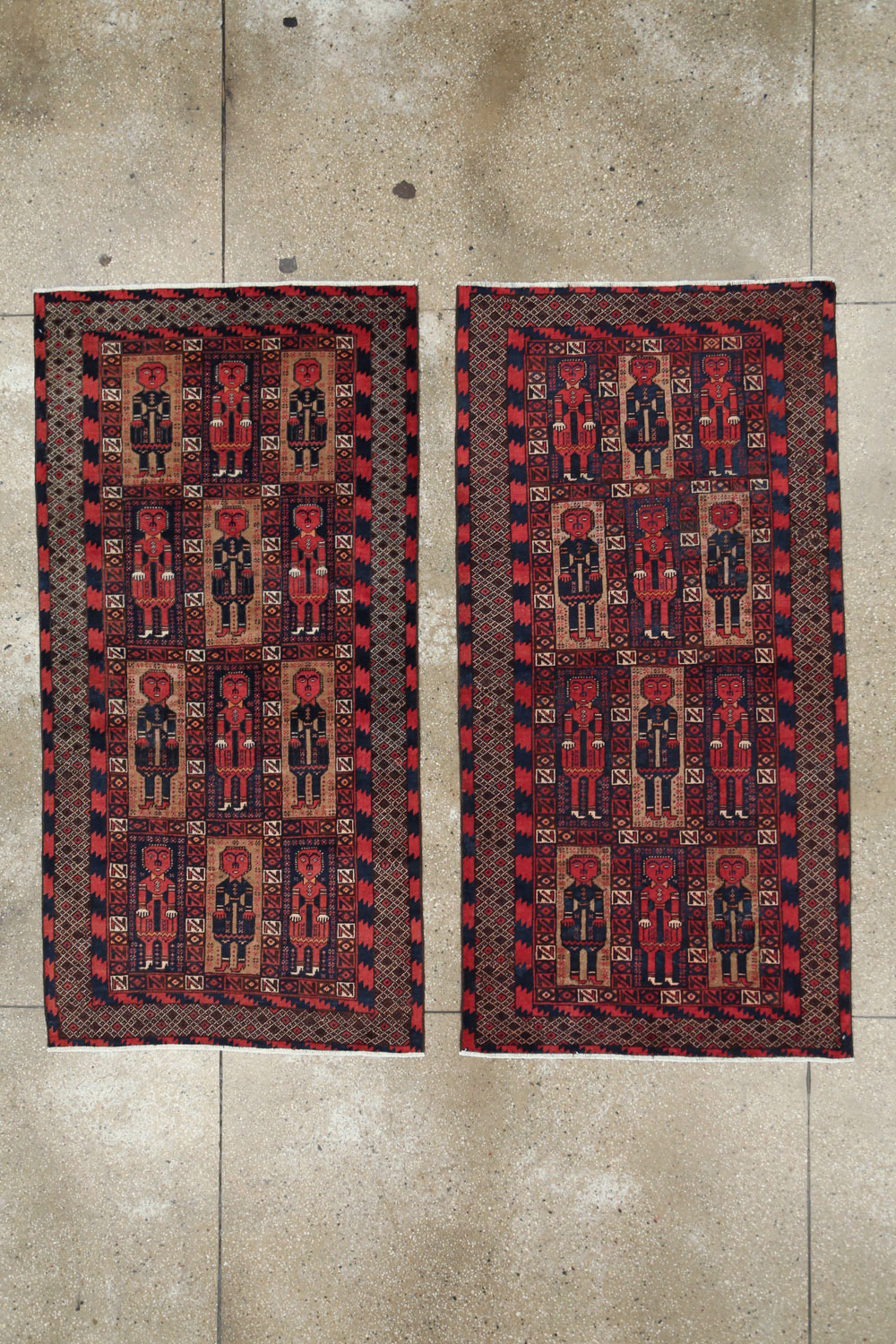 Vintage Central Asian Pictorial Turkoman Tribal Rug (Pair: 1 of 2), No.27069 - Gss