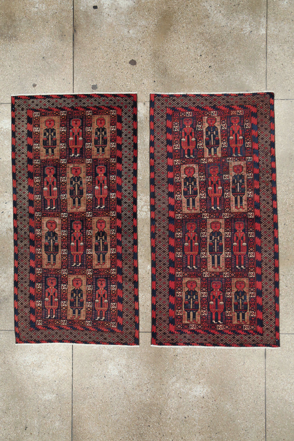 Vintage Central Asian Pictorial Turkoman Tribal Rug (Pair: 1 of 2), No.27069 - Gss
