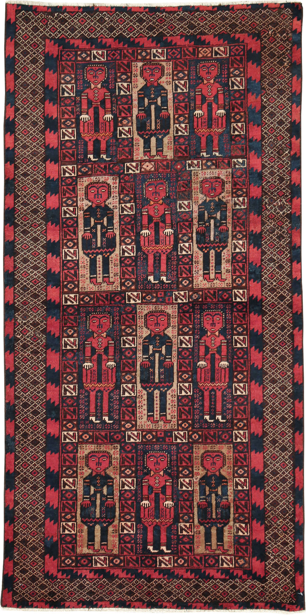 Vintage Central Asian Pictorial Turkoman Tribal Rug (Pair: 2 of 2), No.27070 - Gss