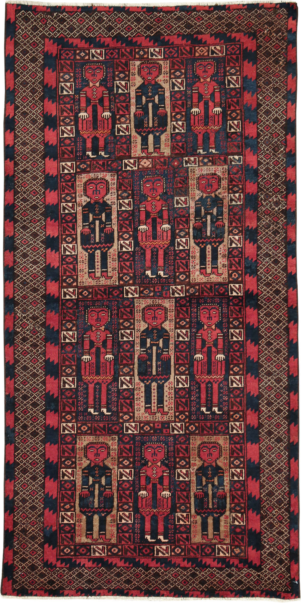 Vintage Central Asian Pictorial Turkoman Tribal Rug (Pair: 2 of 2), No.27070 - Gss