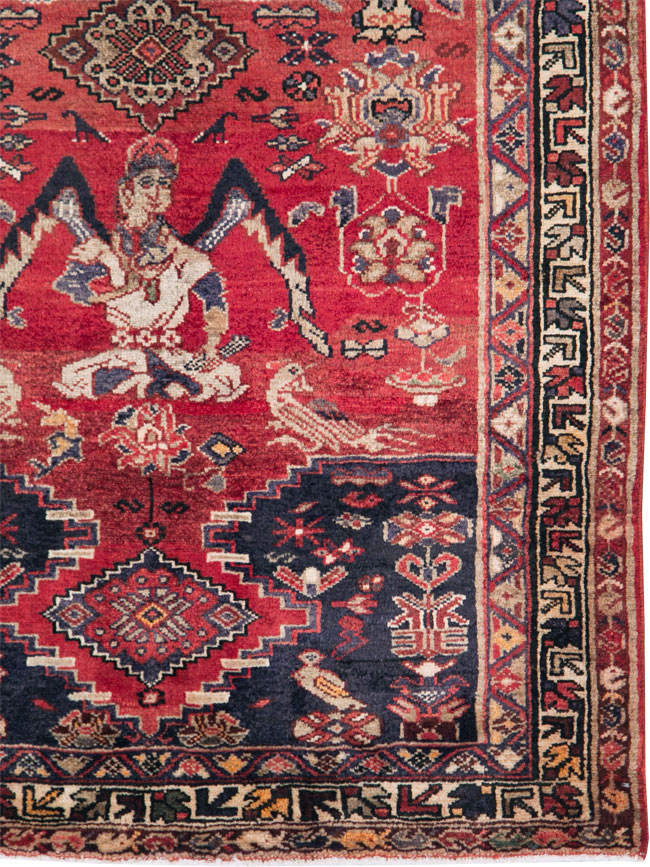 Vintage Persian Hamadan Pictorial Rug, No.27102 - Gss