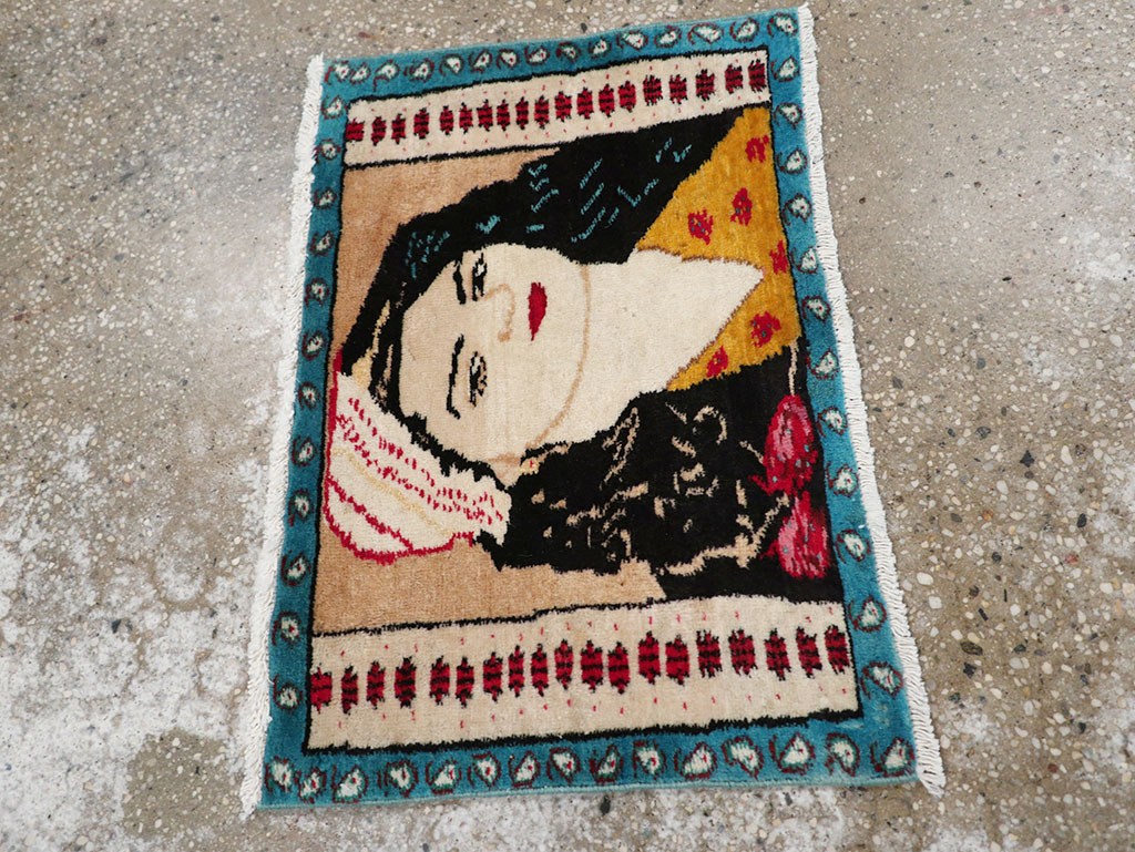 Vintage Persian Tabriz Pictorial Throw Rug, No.27118 - Gss