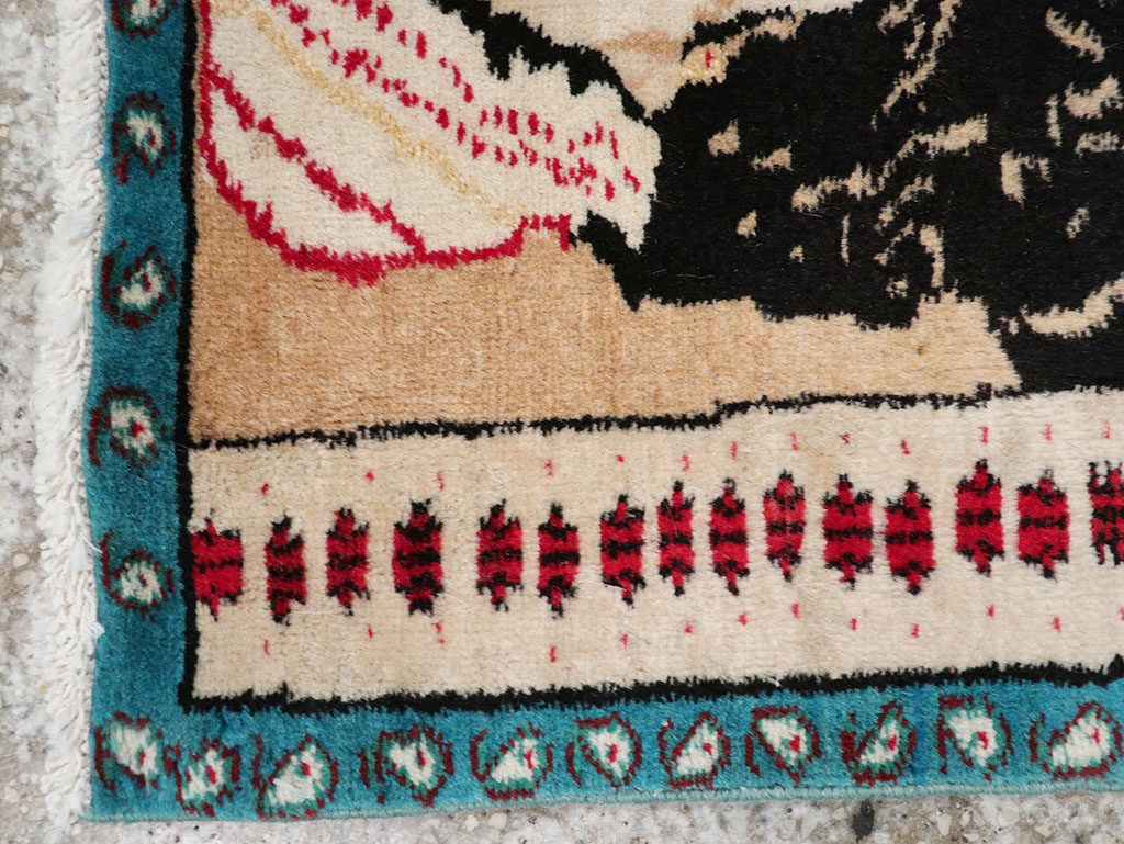 Vintage Persian Tabriz Pictorial Throw Rug, No.27118 - Gss