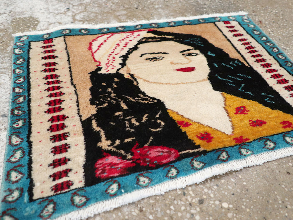 Vintage Persian Tabriz Pictorial Throw Rug, No.27118 - Gss