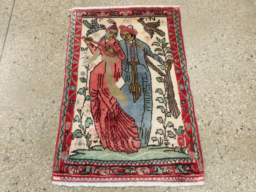 Vintage Persian Hamadan Pictorial Rug, No.27123 - Gss