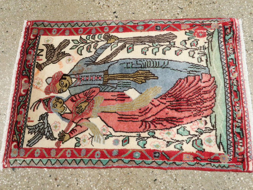 Vintage Persian Hamadan Pictorial Rug, No.27123 - Gss