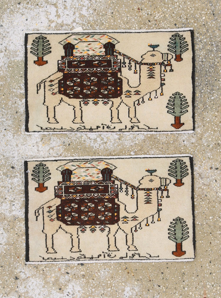 Vintage Persian Pictorial Baluch Rug (Pair: 1 of 2), No.27124 - Gss
