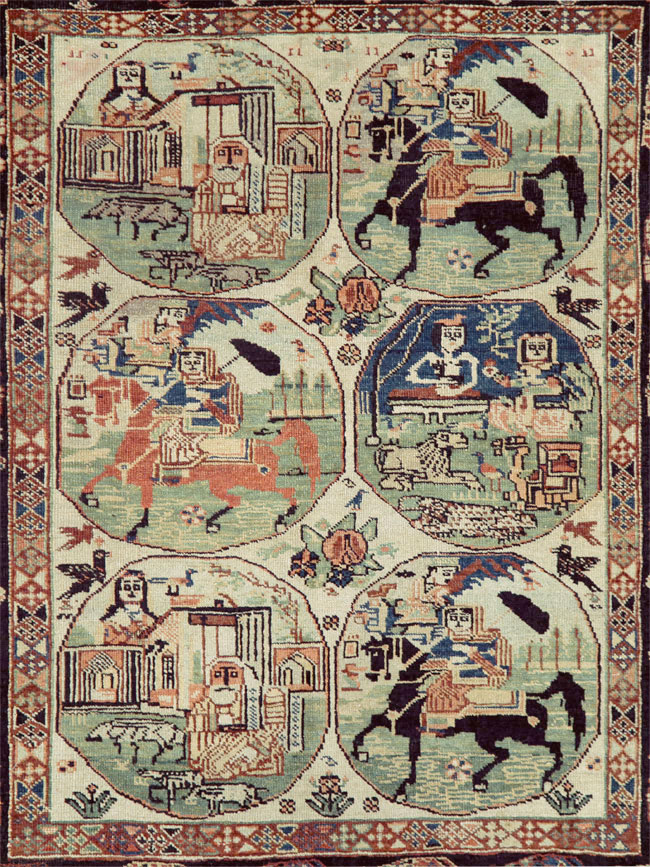 Antique Persian Pictorial Shiraz Carpet, No.27143 - Gss