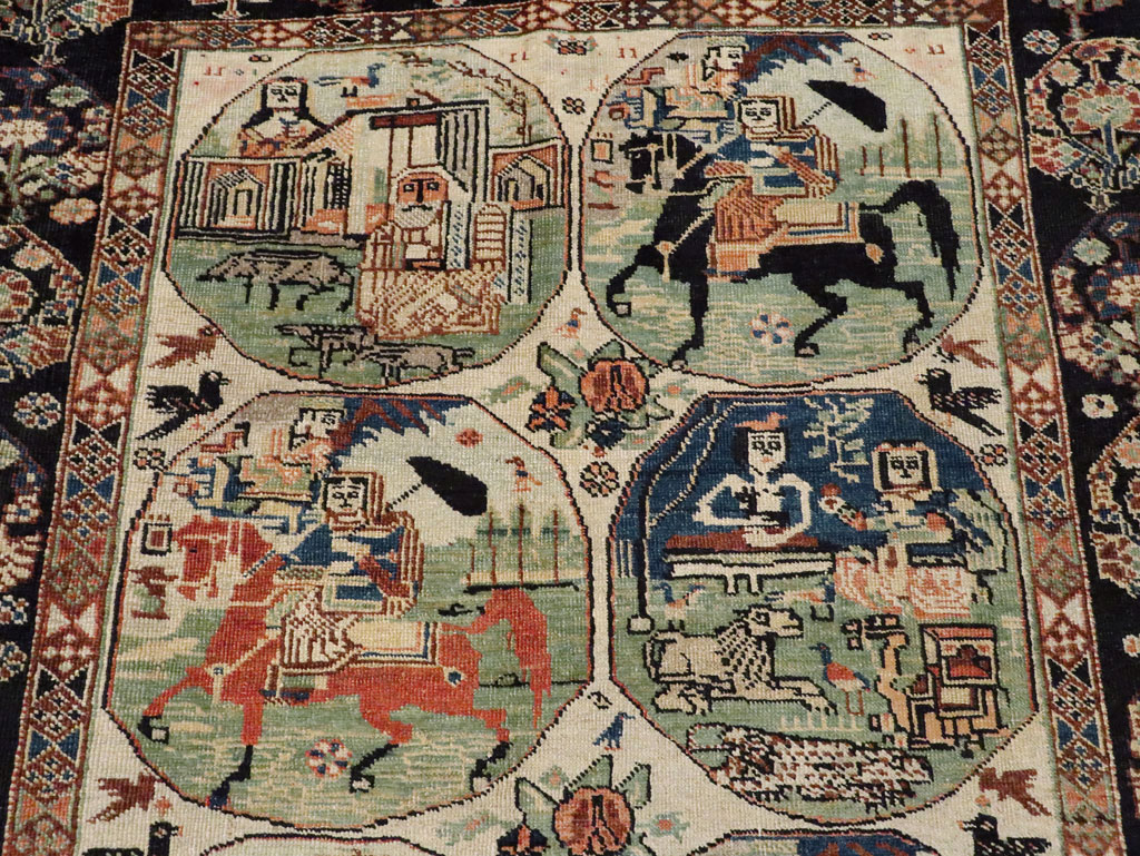 Antique Persian Pictorial Shiraz Carpet, No.27143 - Gss