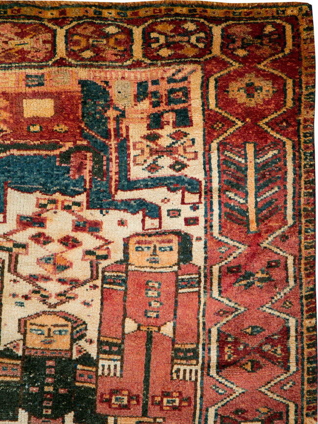 Vintage Persian Bakhtiari Pictorial Rug, No.27318 - Gss