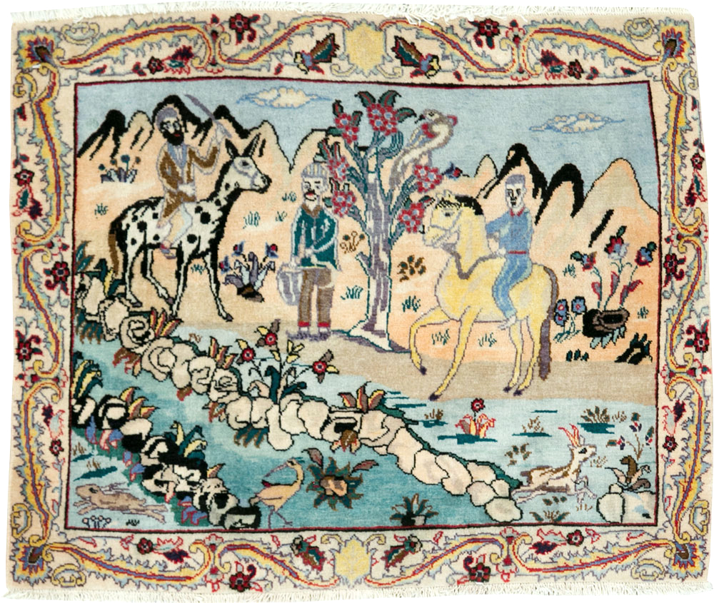 Vintage Persian Tabriz Pictorial Rug, No.27347 - Gss