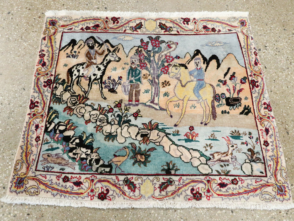 Vintage Persian Tabriz Pictorial Rug, No.27347 - Gss