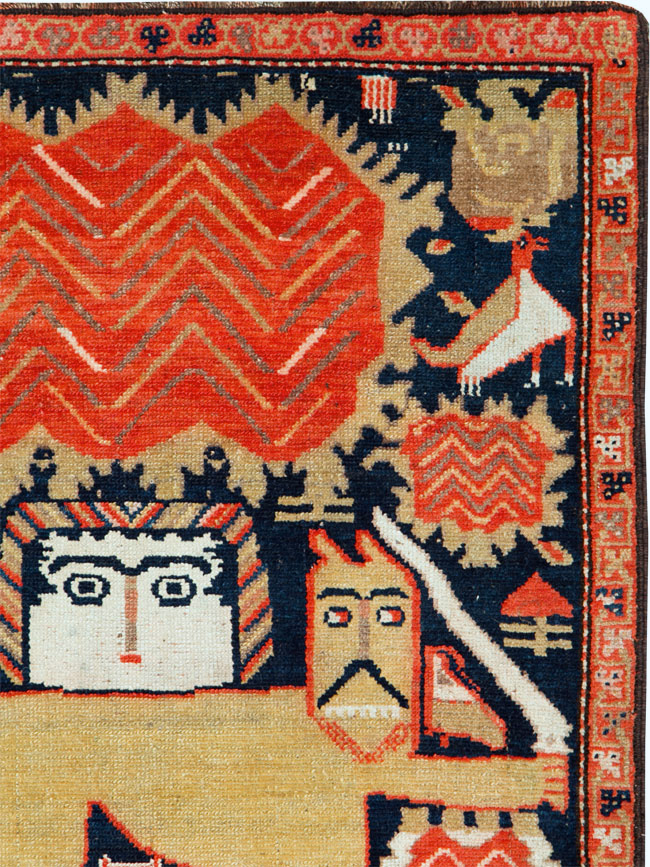 Antique Persian Kurdish Pictorial Rug, No.27469 - Gss