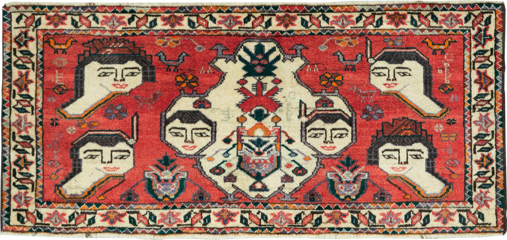 Vintage Persian Hamadan Pictorial Throw Rug (Pair: 1 of 2), No.27489 - Gss