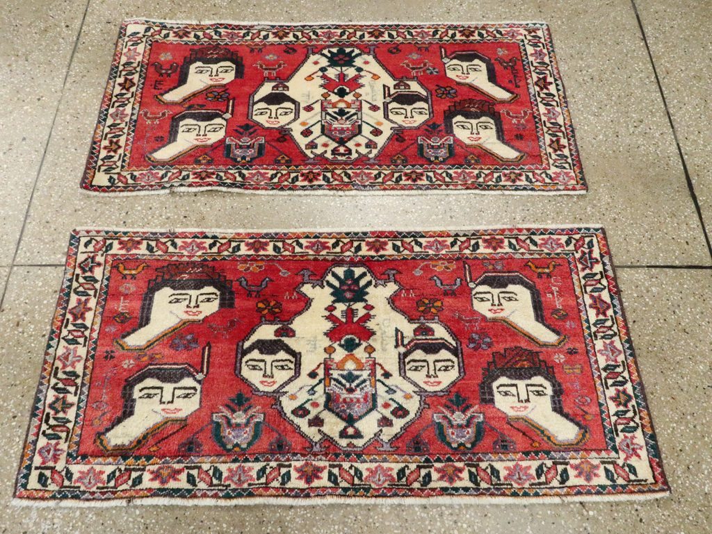 Vintage Persian Hamadan Pictorial Throw Rug (Pair: 1 of 2), No.27489 - Gss