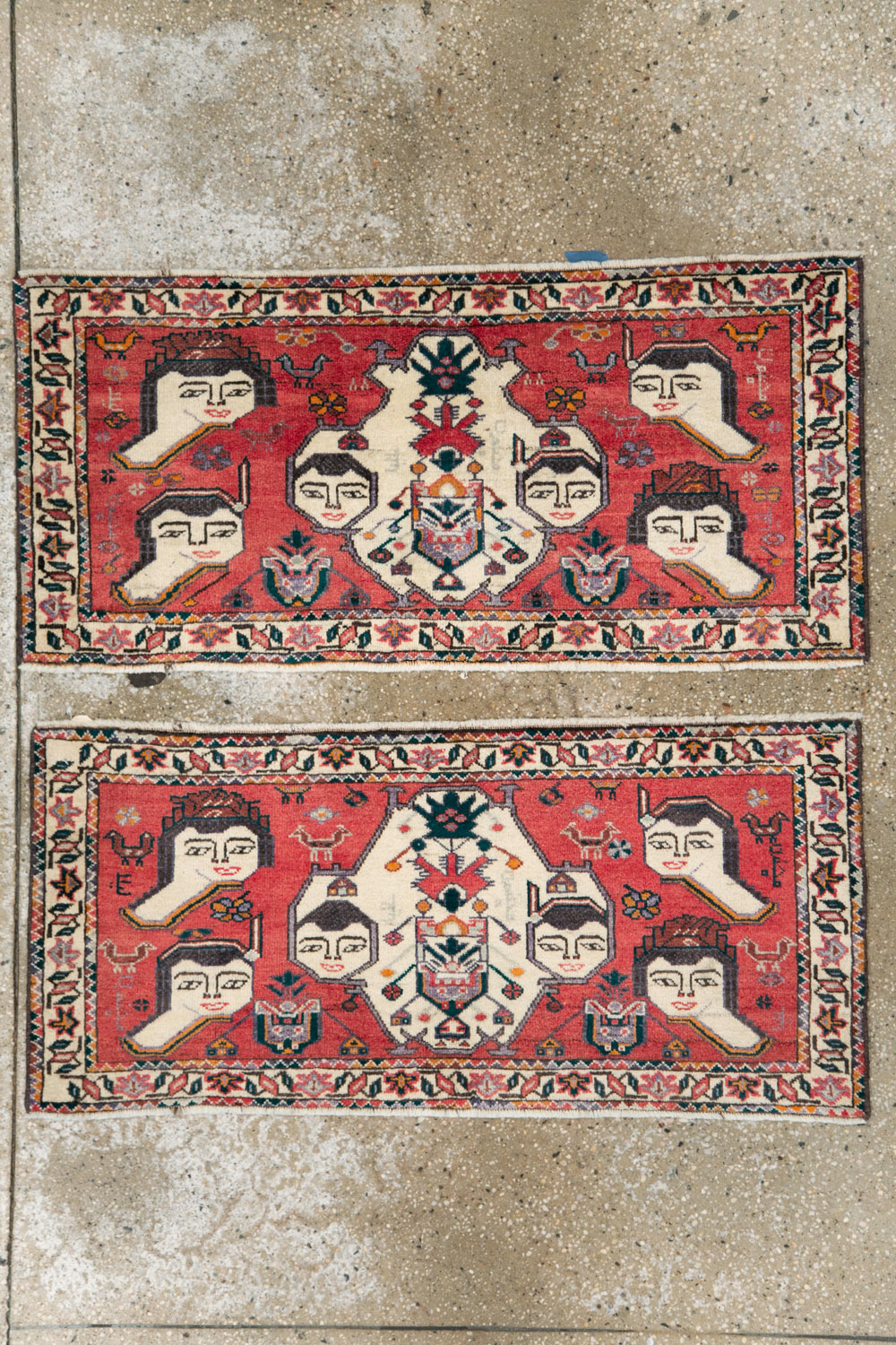 Vintage Persian Hamadan Pictorial Throw Rug (Pair: 1 of 2), No.27489 - Gss