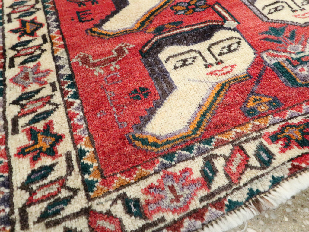 Vintage Persian Hamadan Pictorial Throw Rug (Pair: 2 of 2), No.27490 - Gss