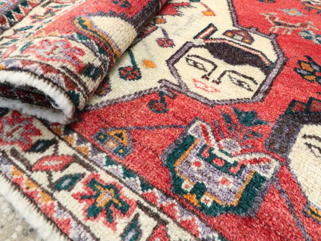 Vintage Persian Hamadan Pictorial Throw Rug (Pair: 2 of 2), No.27490 - Gss