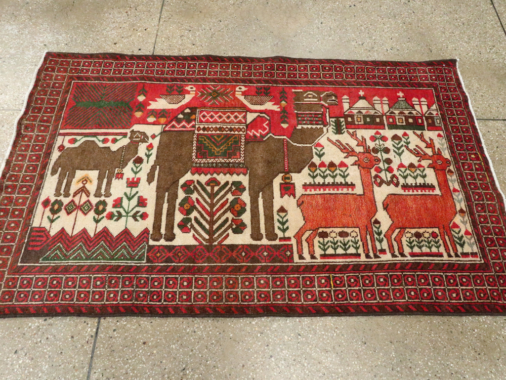 Vintage Persian Pictorial Baluch Rug, No.27500 - Gss