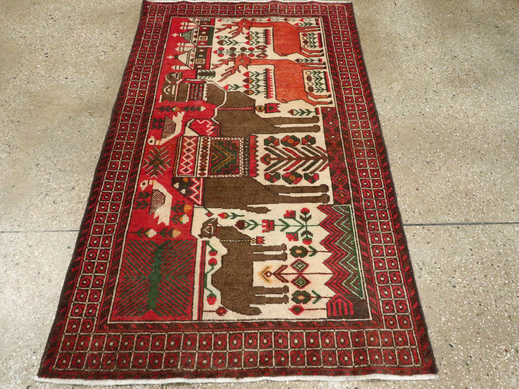 Vintage Persian Pictorial Baluch Rug, No.27500 - Gss