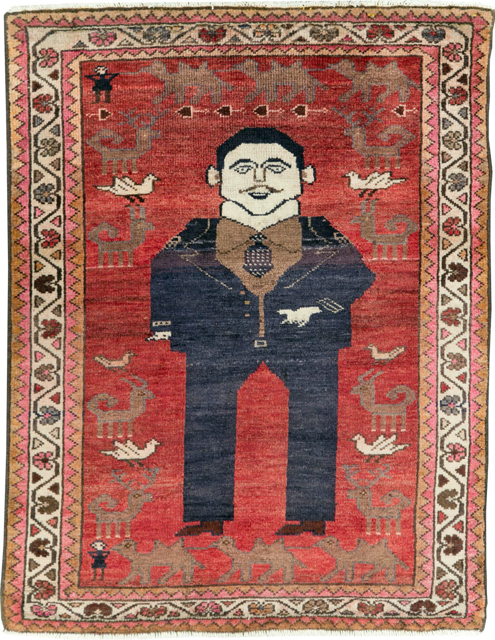 Vintage Persian Hamadan Pictorial Rug, No.27523 - Gss