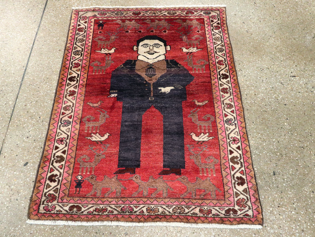 Vintage Persian Hamadan Pictorial Rug, No.27523 - Gss