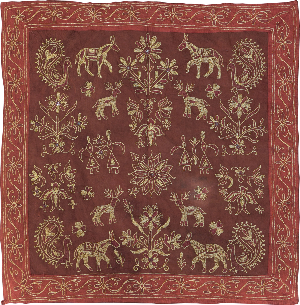 Vintage Persian Embroidered Textile Pictorial Wall Hanging, No.27546 - Gss