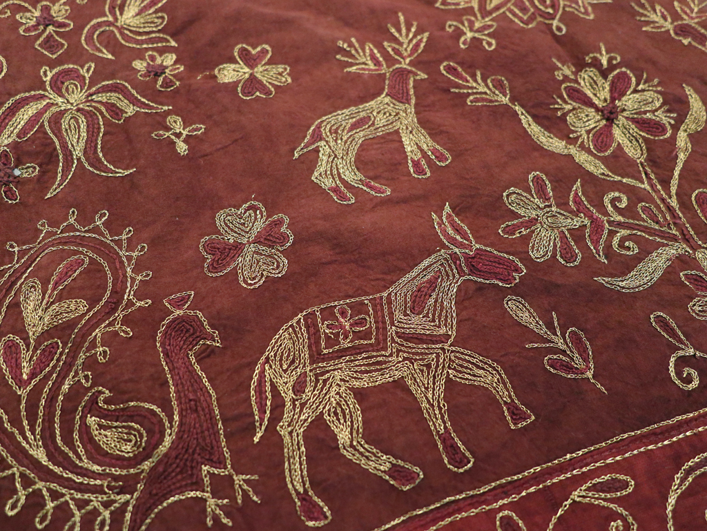 Vintage Persian Embroidered Textile Pictorial Wall Hanging, No.27546 - Gss