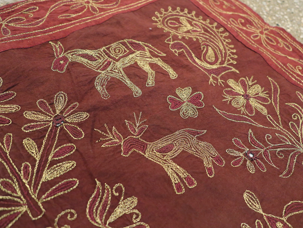 Vintage Persian Embroidered Textile Pictorial Wall Hanging, No.27546 - Gss