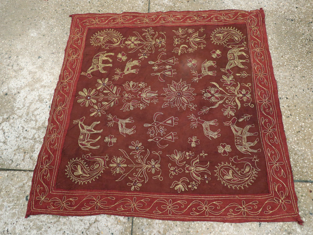 Vintage Persian Embroidered Textile Pictorial Wall Hanging, No.27546 - Gss