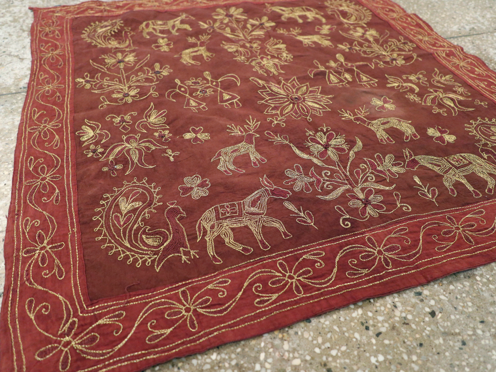 Vintage Persian Embroidered Textile Pictorial Wall Hanging, No.27546 - Gss