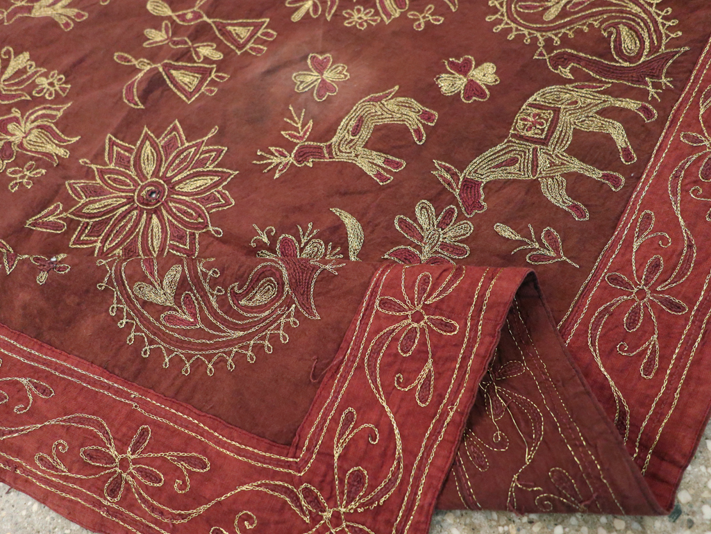 Vintage Persian Embroidered Textile Pictorial Wall Hanging, No.27546 - Gss